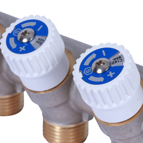 Коллектор 4 выхода STOUT 3/4"x1/2" плоское уплотнение с вентилями SMB 6852 341204